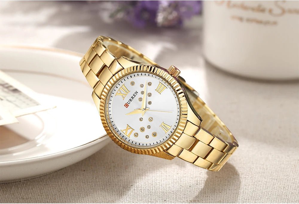 C-9009L Curren Silver Dial golden Stainless Steel Chain Analog Quartz Women's Watch. - Timecheck