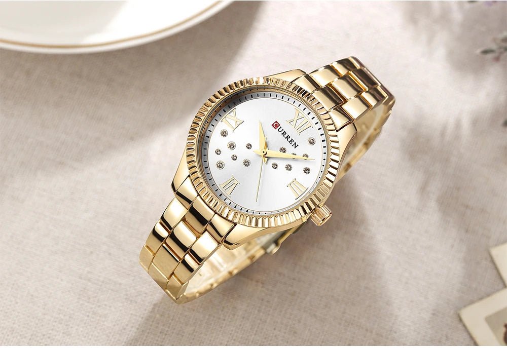 C-9009L Curren Silver Dial golden Stainless Steel Chain Analog Quartz Women's Watch. - Timecheck