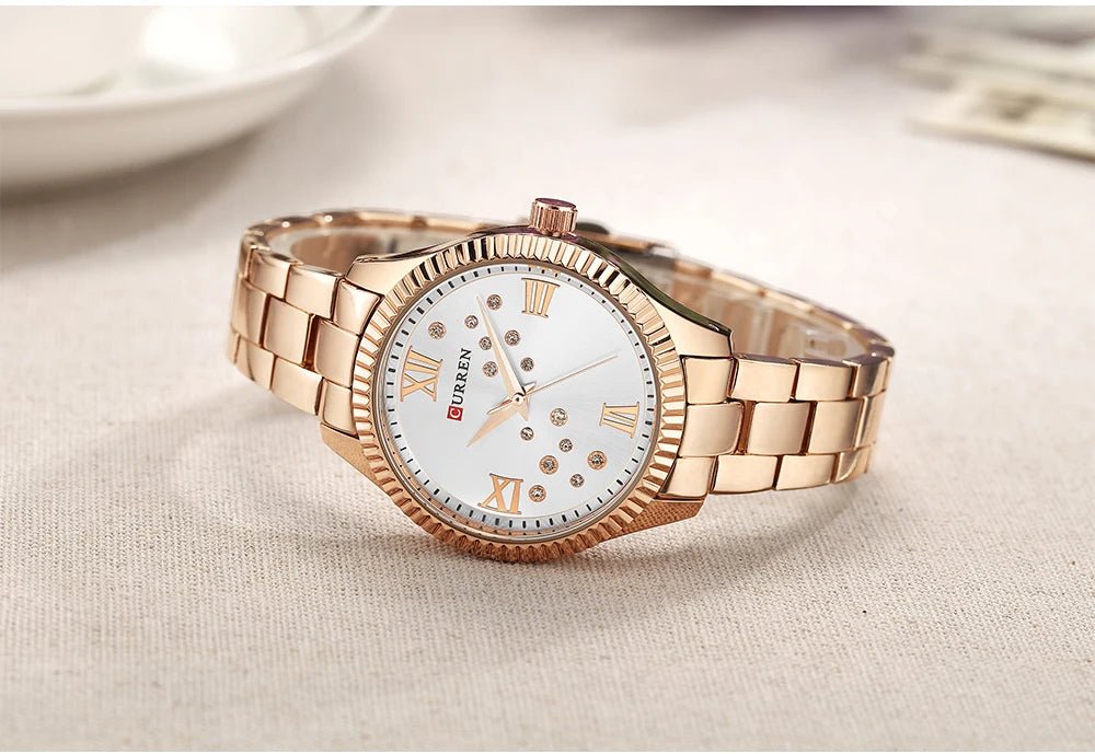 C-9009L Curren Silver Dial Rose-gold Stainless Steel Chain Analog Quartz Women's Watch. - Timecheck