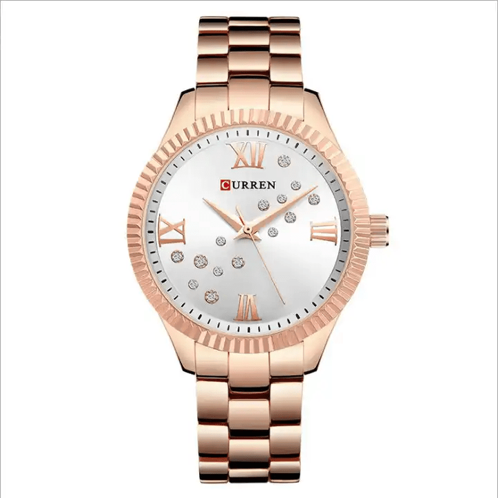 C-9009L Curren Silver Dial Rose-gold Stainless Steel Chain Analog Quartz Women's Watch. - Timecheck