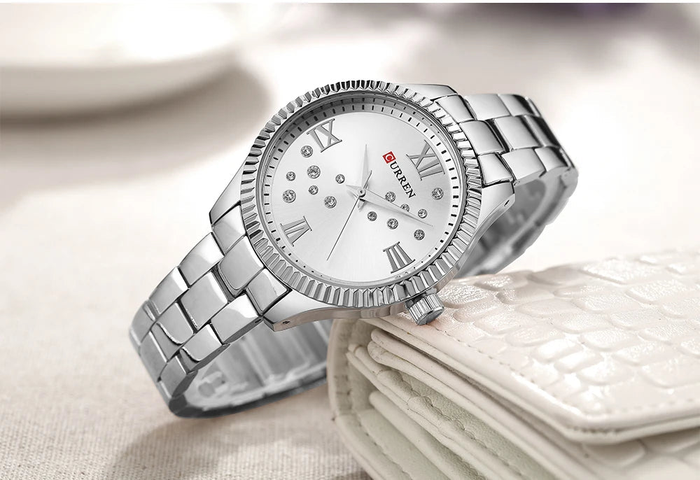 C-9009L Curren Silver Dial Silver Stainless Steel Chain Analog Quartz Women's Watch. - Timecheck