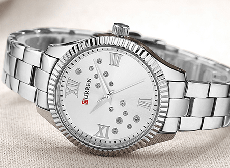 C-9009L Curren Silver Dial Silver Stainless Steel Chain Analog Quartz Women's Watch. - Timecheck