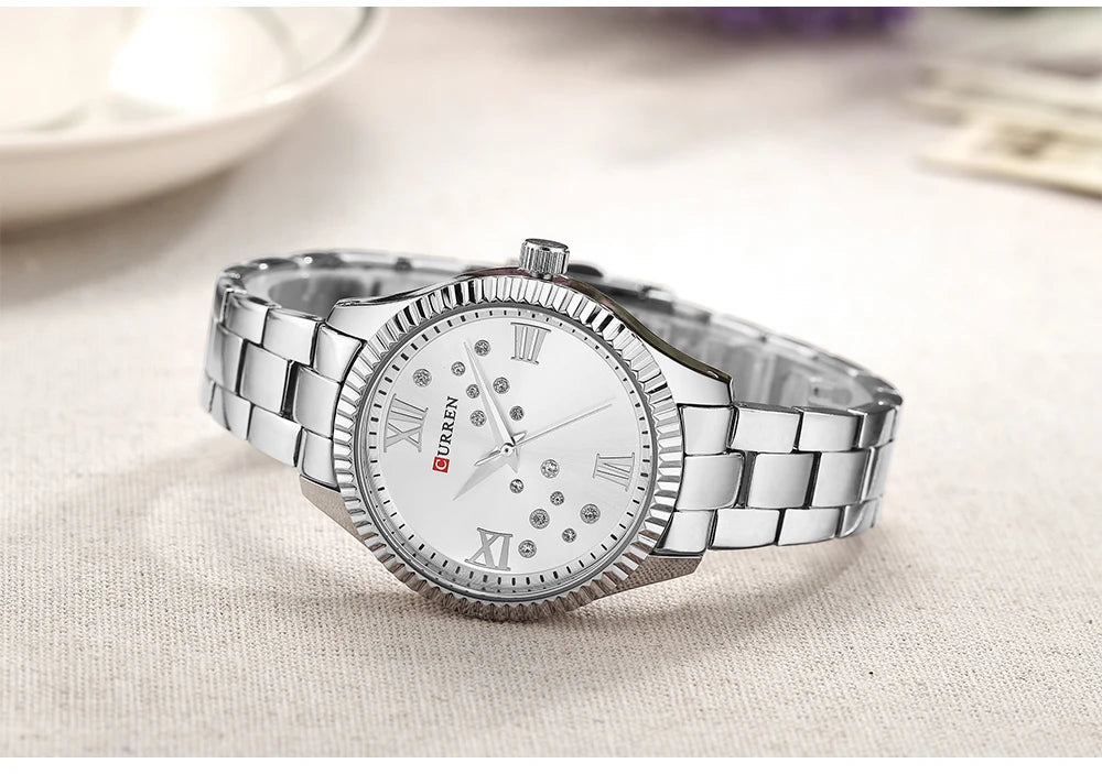 C-9009L Curren Silver Dial Silver Stainless Steel Chain Analog Quartz Women's Watch. - Timecheck