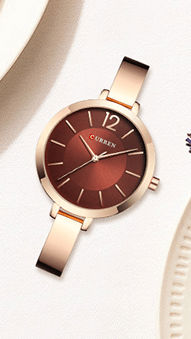 C-9012L Curren Brown Dial Rose-gold Stainless Steel Chain Analog Quartz Women's Watch. - Timecheck