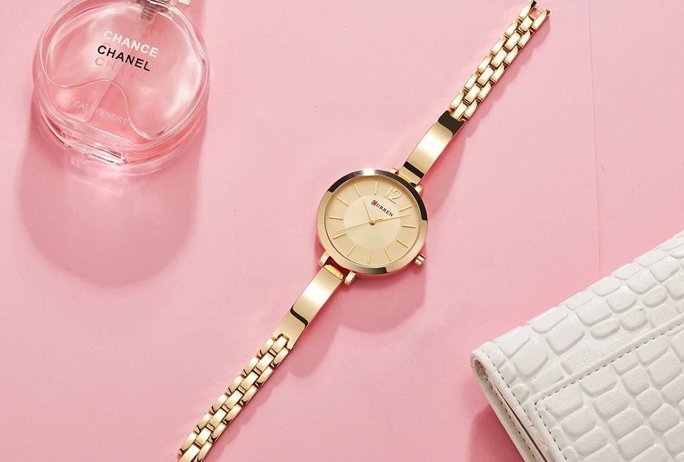 C-9012L Curren GOLDEN Dial Golden Stainless Steel Chain Analog Quartz Women's Watch. - Timecheck