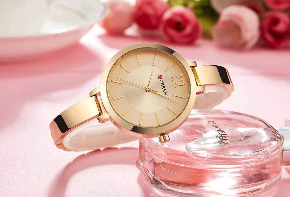 C-9012L Curren GOLDEN Dial Golden Stainless Steel Chain Analog Quartz Women's Watch. - Timecheck