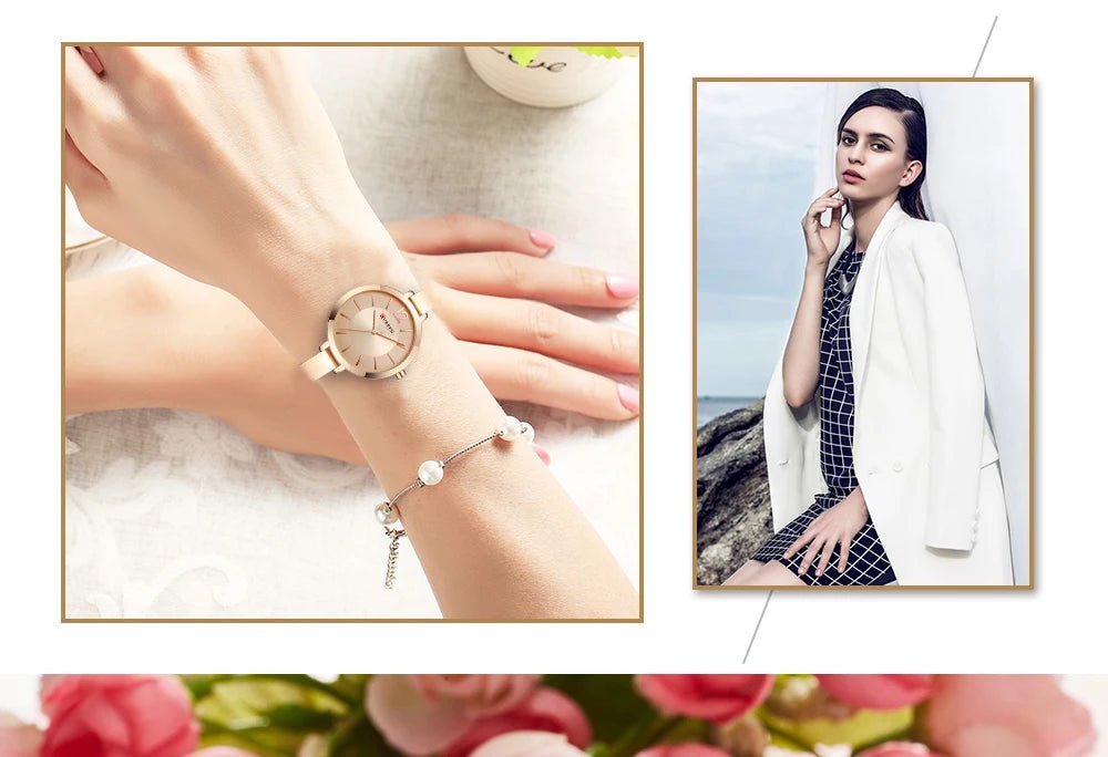 C-9012L Curren Rose-gold Dial Rose-gold Stainless Steel Chain Analog Quartz Women's Watch. - Timecheck