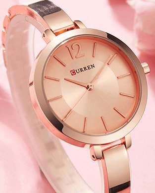 C-9012L Curren Rose-gold Dial Rose-gold Stainless Steel Chain Analog Quartz Women's Watch. - Timecheck
