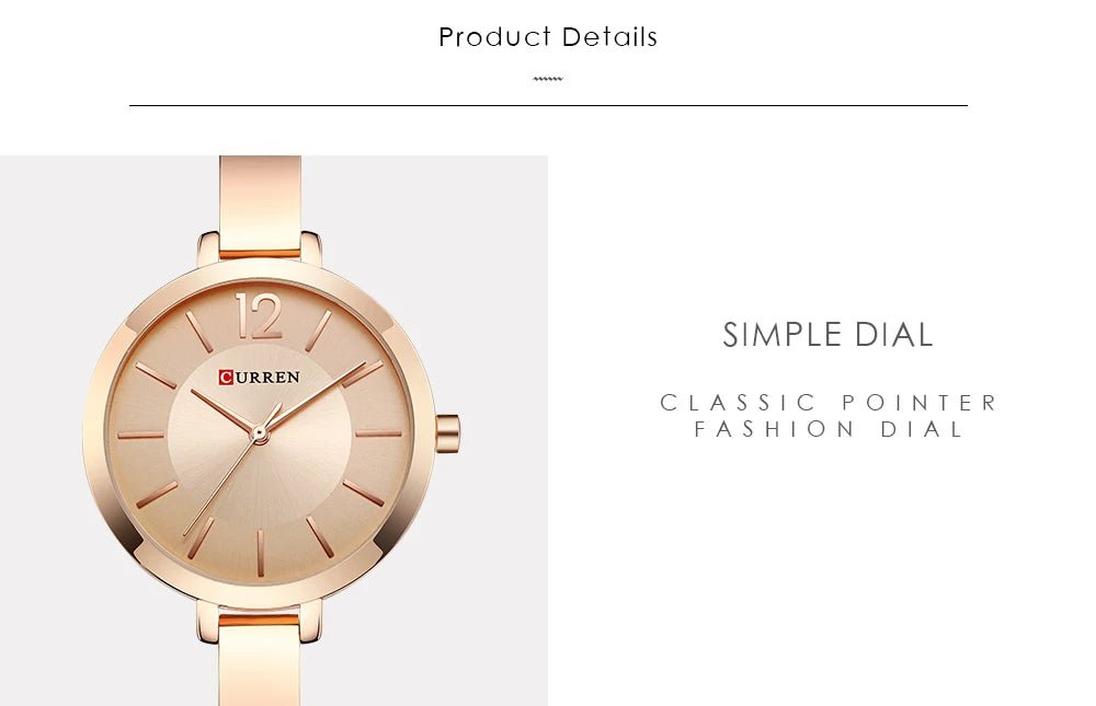 C-9012L Curren Rose-gold Dial Rose-gold Stainless Steel Chain Analog Quartz Women's Watch. - Timecheck