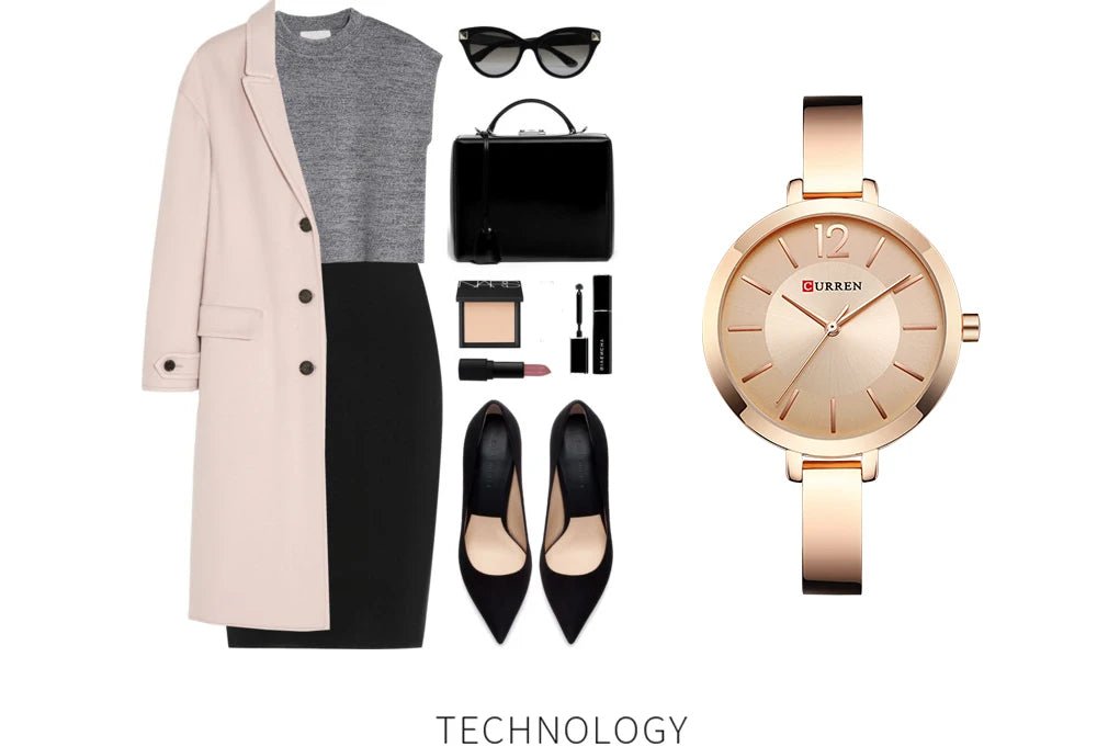 C-9012L Curren Rose-gold Dial Rose-gold Stainless Steel Chain Analog Quartz Women's Watch. - Timecheck