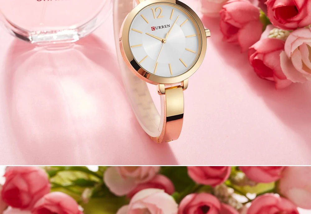 C-9012L Curren Silver Dial Golden Stainless Steel Chain Analog Quartz Women's Watch. - Timecheck