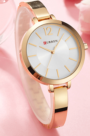 C-9012L Curren Silver Dial Golden Stainless Steel Chain Analog Quartz Women's Watch. - Timecheck