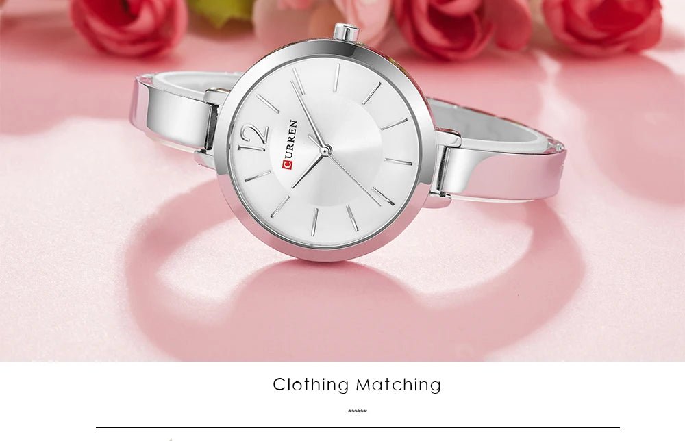 C-9012L Curren Silver Dial Silver Stainless Steel Chain Analog Quartz Women's Watch. - Timecheck