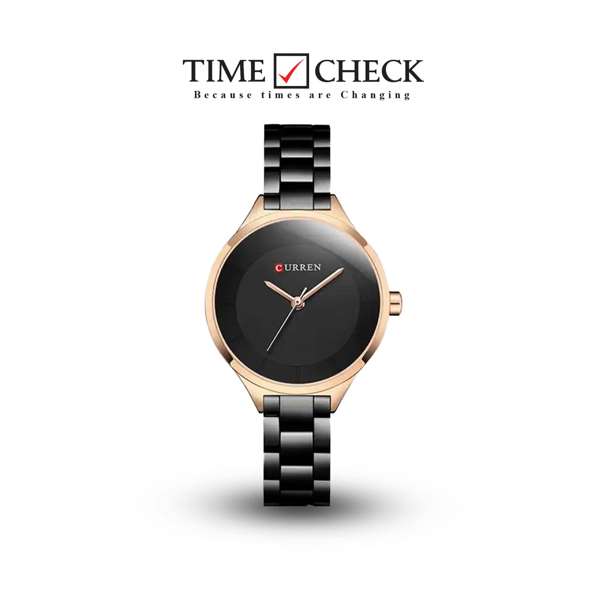 C-9015L Curren Black Dial Black Stainless Chain Steel Analog Quartz Women's Watch. - Timecheck