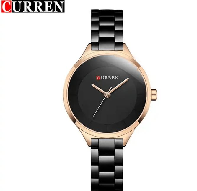 C-9015L Curren Black Dial Black Stainless Chain Steel Analog Quartz Women's Watch. - Timecheck