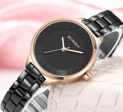 C-9015L Curren Black Dial Black Stainless Chain Steel Analog Quartz Women's Watch. - Timecheck