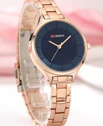 C-9015L Curren Blue Dial Rosegold Stainless Chain Steel Analog Quartz Women's Watch. - Timecheck