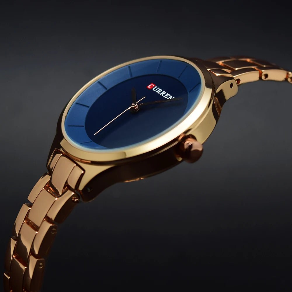 C-9015L Curren Blue Dial Rosegold Stainless Chain Steel Analog Quartz Women's Watch. - Timecheck