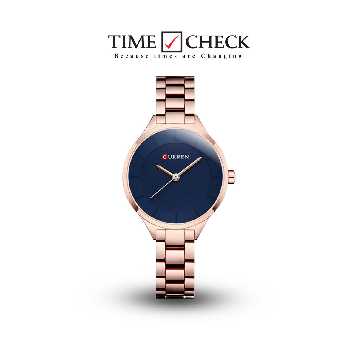 C-9015L Curren Blue Dial Rosegold Stainless Chain Steel Analog Quartz Women's Watch. - Timecheck