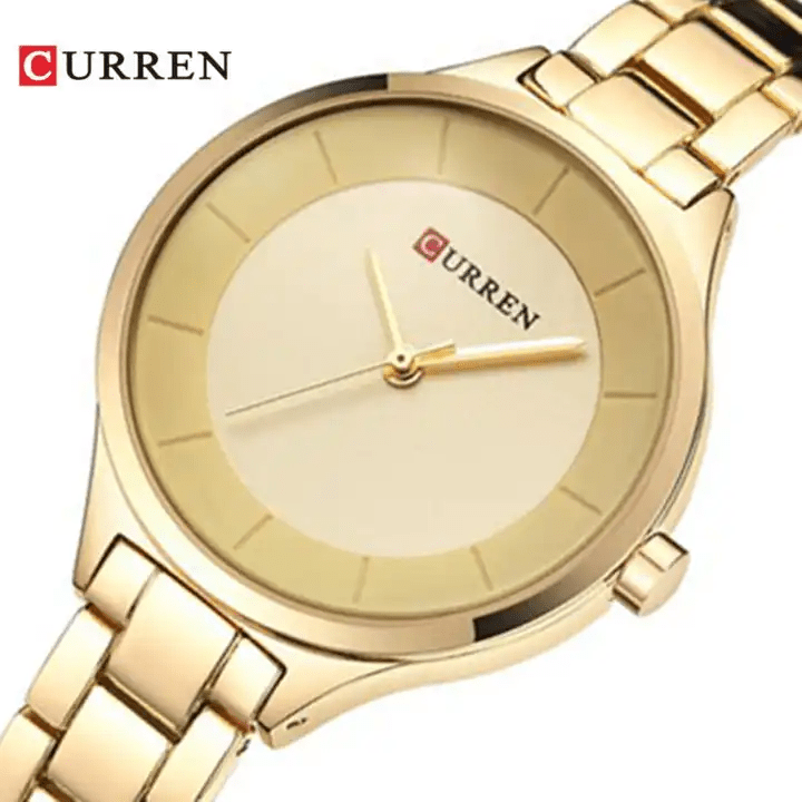C-9015L Curren Golden Dial Golden Stainless Chain Steel Analog Quartz Women's Watch. - Timecheck