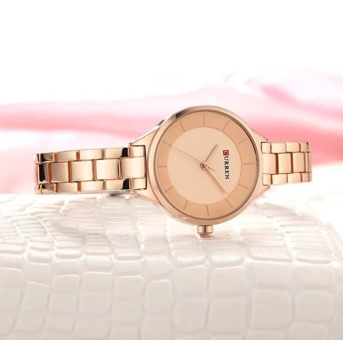C-9015L Curren rose-gold Dial Rose-gold Stainless Chain Steel Analog Quartz Women's Watch. - Timecheck