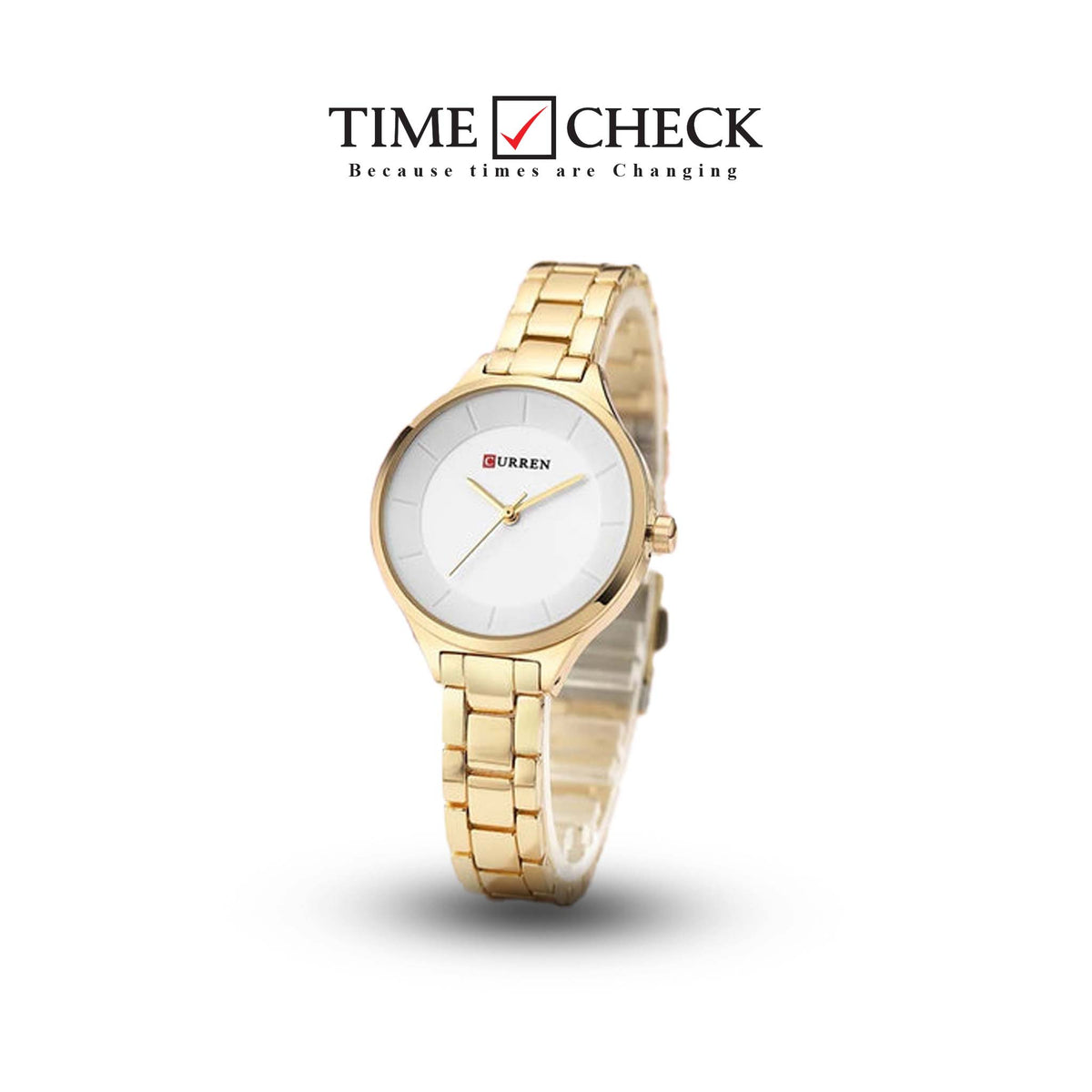 C-9015L Curren SILVER Dial Golden Stainless Chain Steel Analog Quartz Women's Watch. - Timecheck