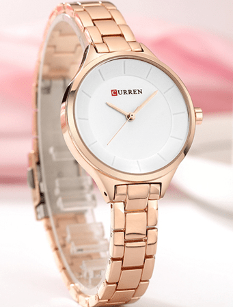 C-9015L Curren White Dial Rose-gold Stainless Chain Steel Analog Quartz Women's Watch. - Timecheck