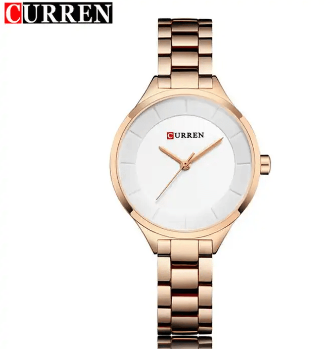 C-9015L Curren White Dial Rose-gold Stainless Chain Steel Analog Quartz Women's Watch. - Timecheck