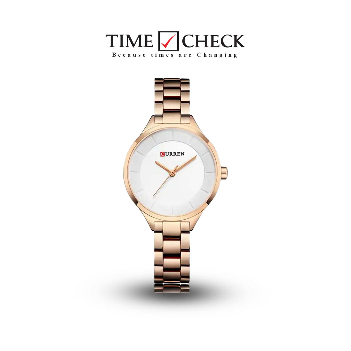 C-9015L Curren White Dial Rose-gold Stainless Chain Steel Analog Quartz Women's Watch. - Timecheck