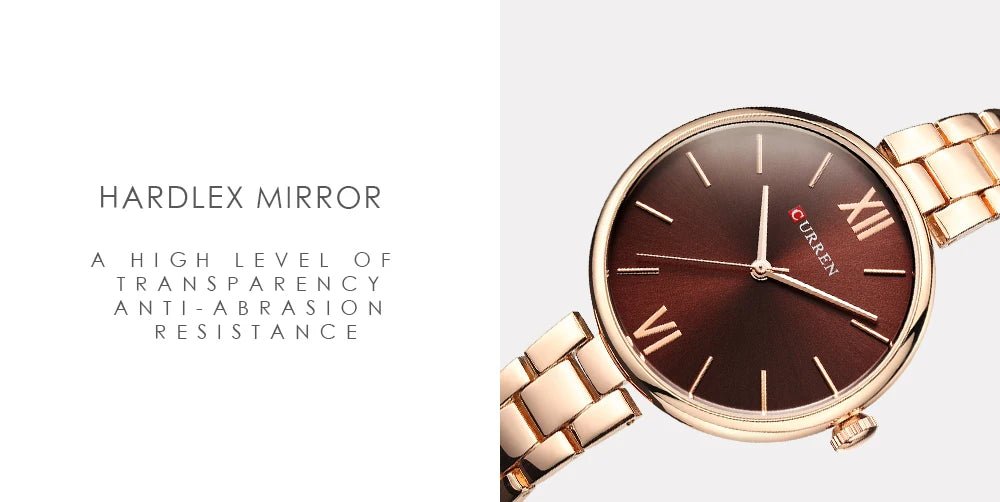 C-9017L Curren Brown Dial Rose-gold Stainless Steel Chain Analog Quartz Women's Watch. - Timecheck