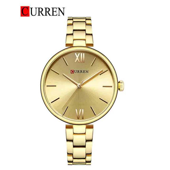 C-9017L Curren Gold Dial & Gold Stainless Steel Chain Analog Quartz Women's Watch. - Timecheck