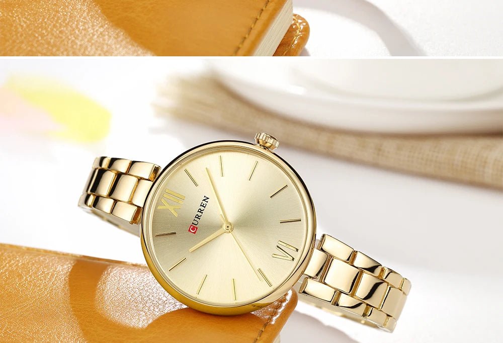C-9017L Curren Gold Dial & Gold Stainless Steel Chain Analog Quartz Women's Watch. - Timecheck