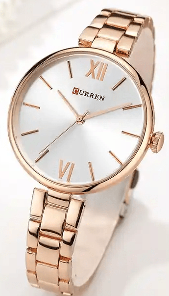 C-9017L Curren Silver Dial Rose-gold Stainless Steel Chain Analog Quartz Women's Watch. - Timecheck