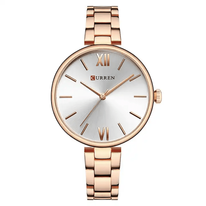 C-9017L Curren Silver Dial Rose-gold Stainless Steel Chain Analog Quartz Women's Watch. - Timecheck