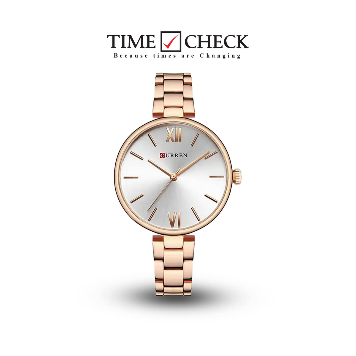 C-9017L Curren Silver Dial Rose-gold Stainless Steel Chain Analog Quartz Women's Watch. - Timecheck