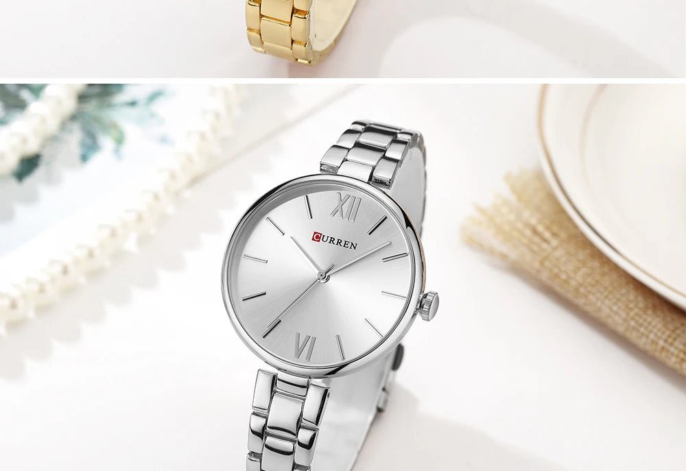 C-9017L Curren Silver Dial & Silver Stainless Steel Chain Analog Quartz Women's Watch. - Timecheck