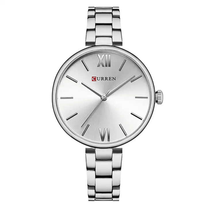 C-9017L Curren Silver Dial & Silver Stainless Steel Chain Analog Quartz Women's Watch. - Timecheck