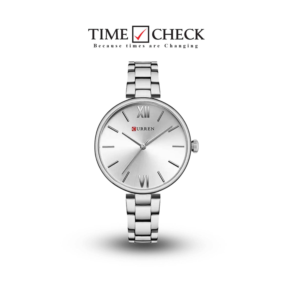 C-9017L Curren Silver Dial & Silver Stainless Steel Chain Analog Quartz Women's Watch. - Timecheck