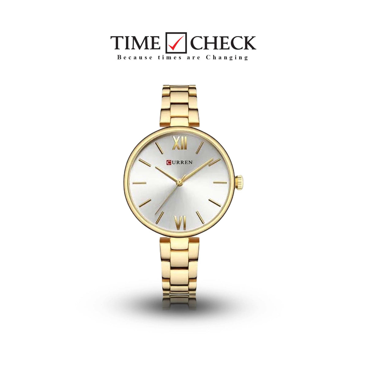 C-9017L Curren white Dial & golden Stainless Steel Chain Analog Quartz Women's Watch. - Timecheck
