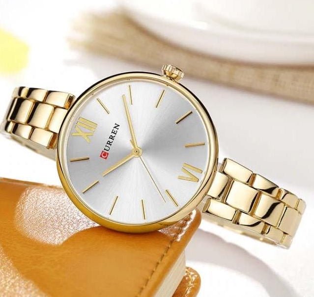 C-9017L Curren white Dial & golden Stainless Steel Chain Analog Quartz Women's Watch. - Timecheck