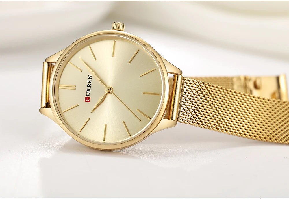 C-9024L Curren Golden Dial & golden Stainless Steel Chain Analog Quartz Women's Watch. - Timecheck