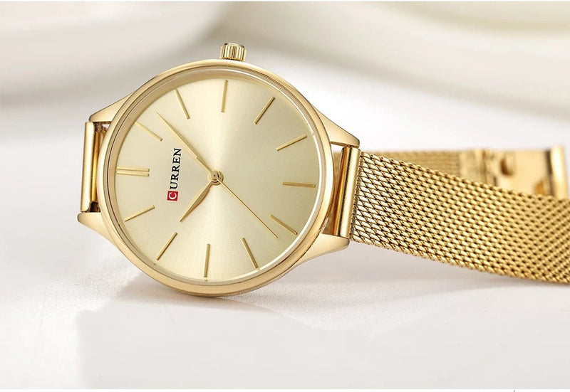 C-9024L Curren Golden Dial & golden Stainless Steel Chain Analog Quartz Women's Watch. - Timecheck