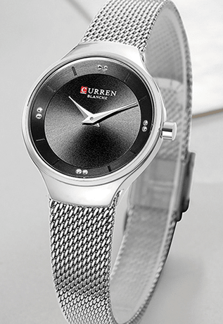 C-9028L Curren Black Dial Silver Stainless Steel Analog Quartz Women's Watch. - Timecheck
