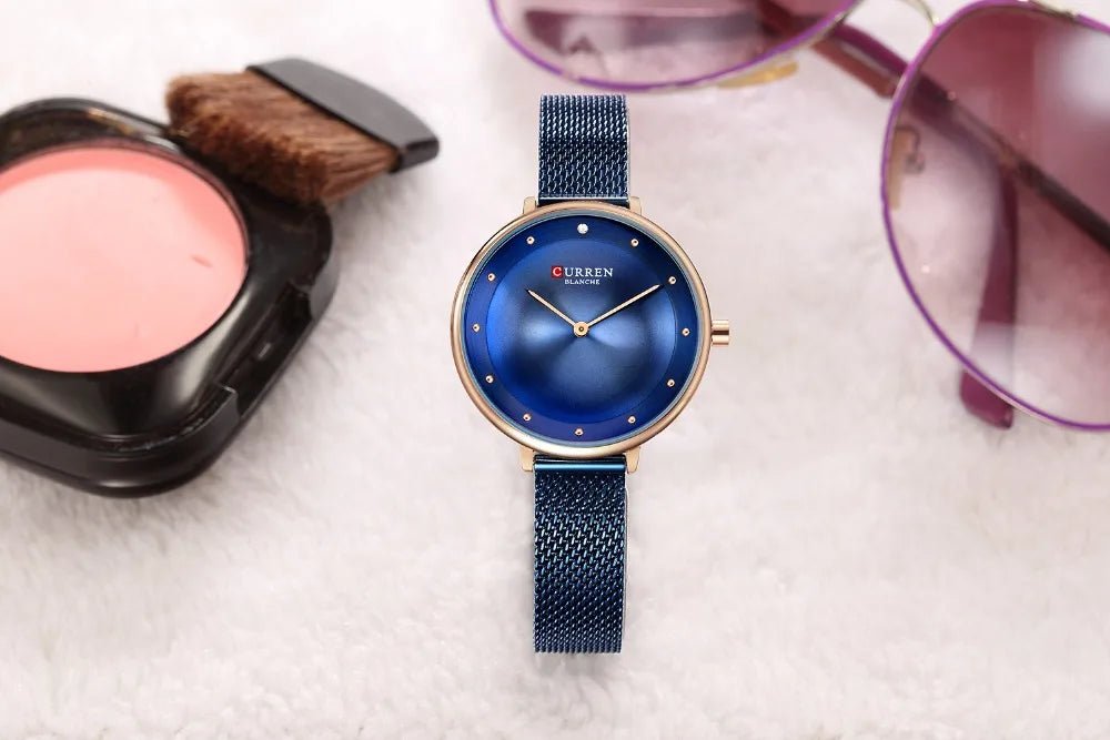 C-9029L Curren Blue Dial Blue Stainless Chain Steel Analog Quartz Women's Watch. - Timecheck