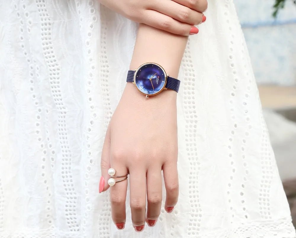 C-9029L Curren Blue Dial Blue Stainless Chain Steel Analog Quartz Women's Watch. - Timecheck