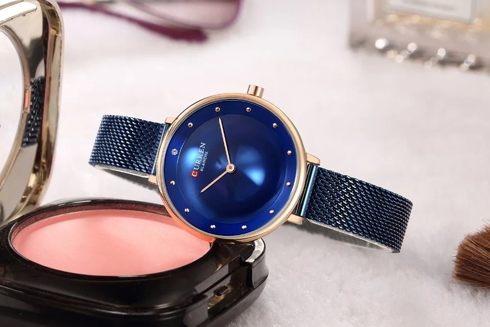 C-9029L Curren Blue Dial Blue Stainless Chain Steel Analog Quartz Women's Watch. - Timecheck