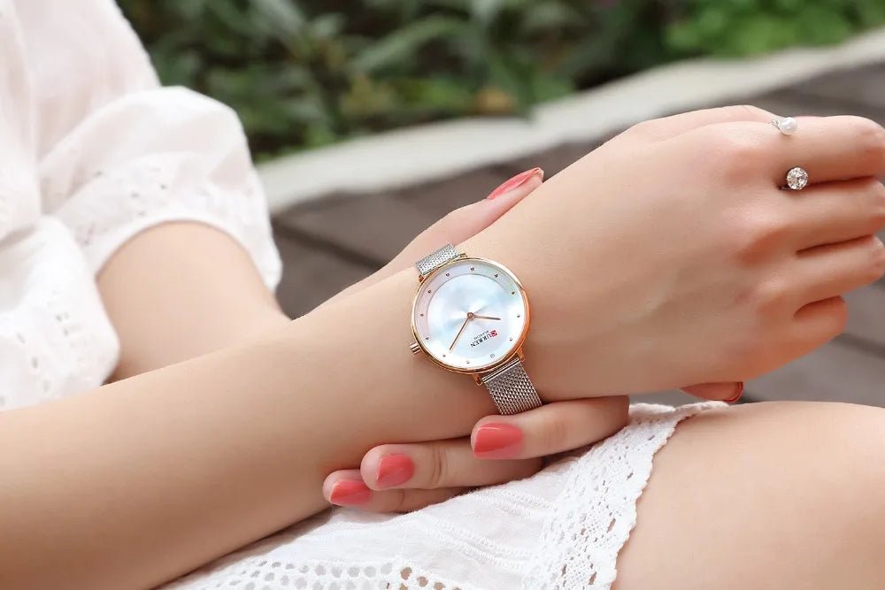 C-9029L Curren White Dial TT Stainless Chain Steel Analog Quartz Women's Watch. - Timecheck