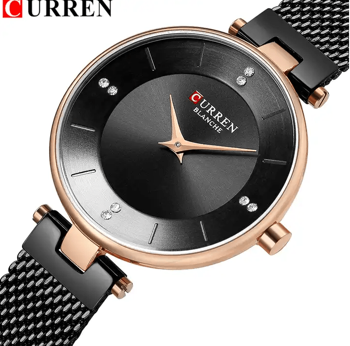 C-9031L Curren Black Dial Black Stainless Band Steel Analog Quartz Women's Watch. - Timecheck