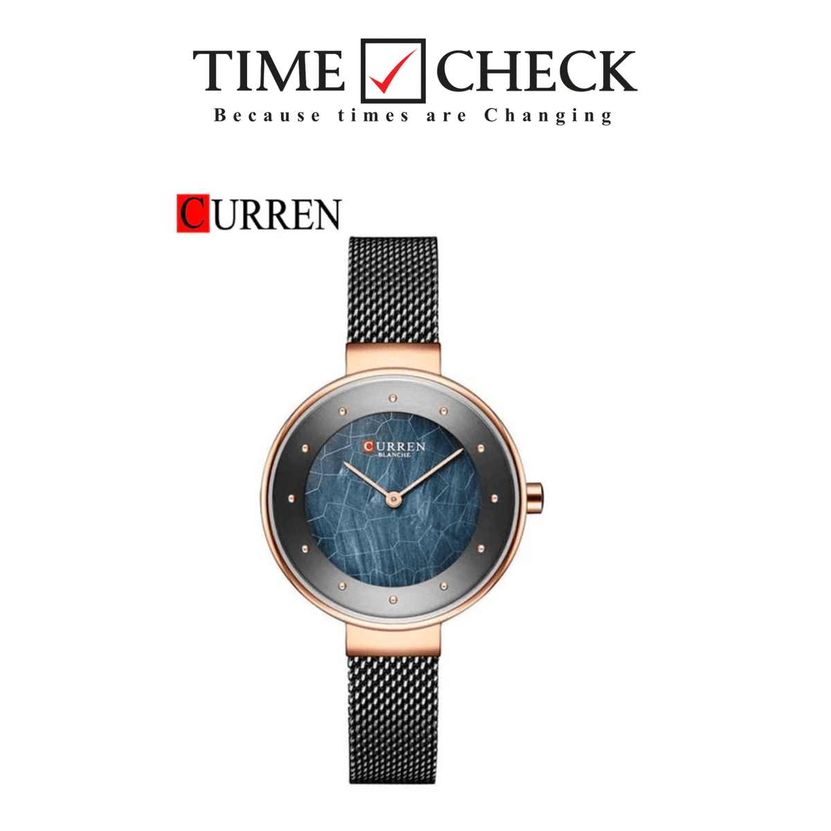 C-9032L Curren Black Dial GOLDEN CASE Black Stainless Chain Steel Analog Quartz Women's Watch - Timecheck