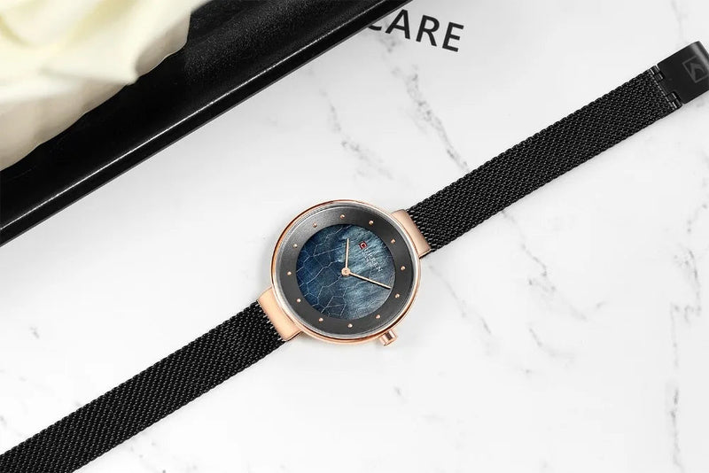 C-9032L Curren Black Dial GOLDEN CASE Black Stainless Chain Steel Analog Quartz Women's Watch - Timecheck